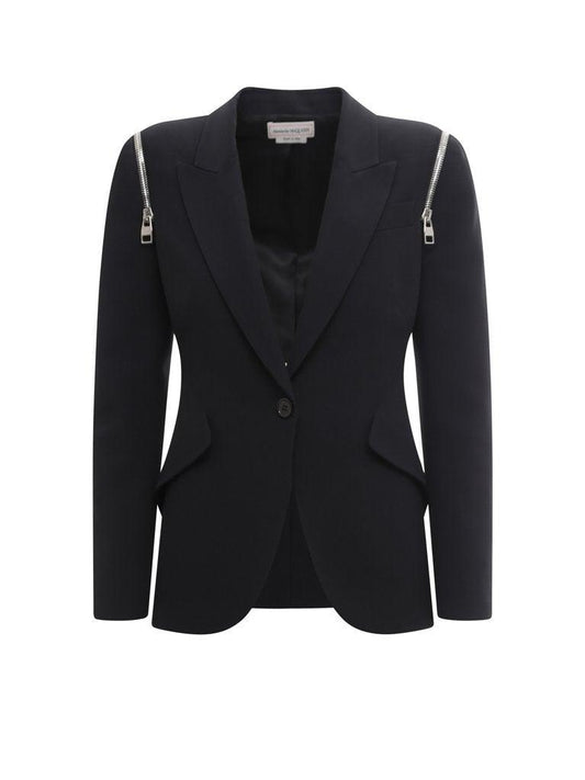 Alexander McQueen Zip Peak Shoulder Leaf Crepe Jacket - Nairacent