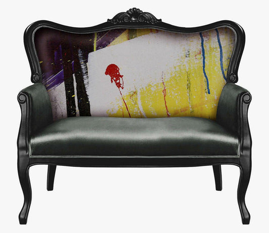 GREY VELVET SOFA WITH GRAFFITI GRAPHIC - Nairacent